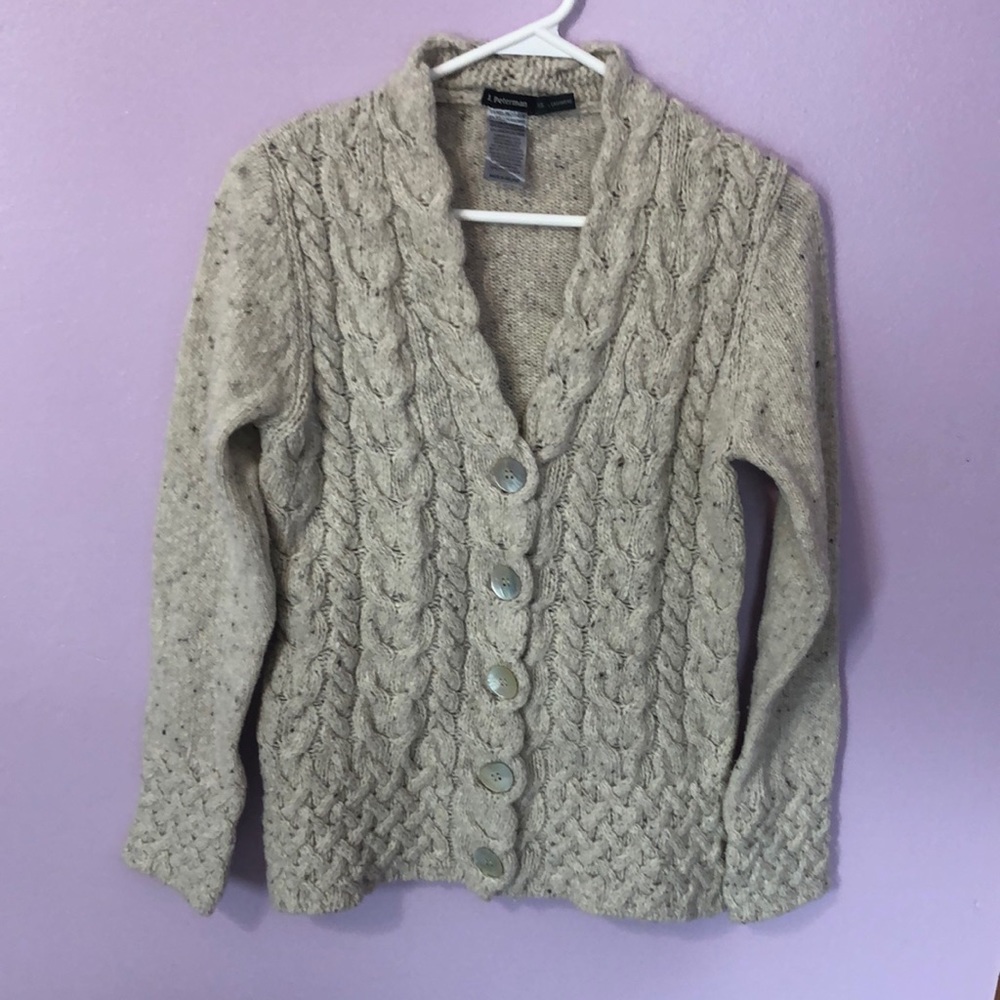 J. Peterman Wool Thick Made in Ireland Cardigan Sweater